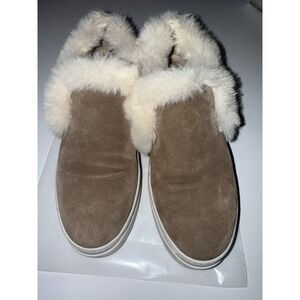 J/Slides NYC Women's Shearling Lined‎ Suede Slip On Shoes Size 8 Tan Fur Cozy